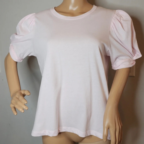NWT Elie Tahari Pink cotton modal knot puff sleeve top. Size medium - Picture 2 of 14